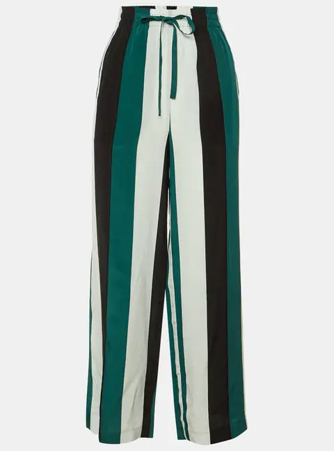 Ganni Green Block Striped Silk Electra Pants M