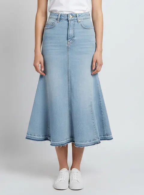 Ganni Blue Tint Denim Flared Midi Skirt XS