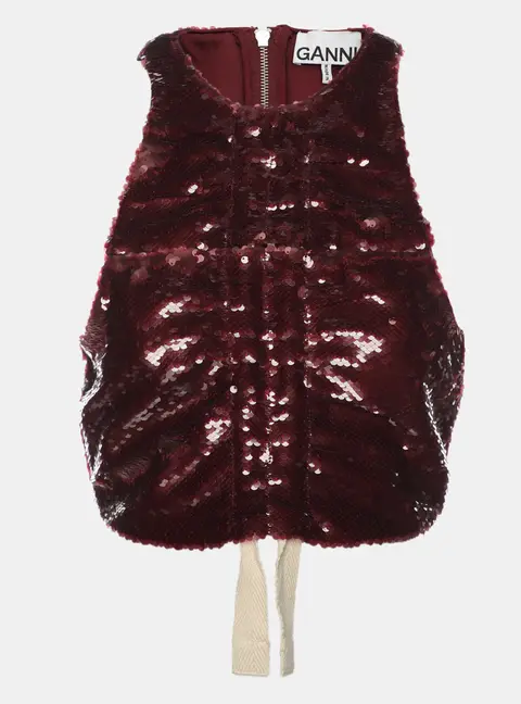 Ganni Burgundy Sequin Sleeveless Crop Top XXS