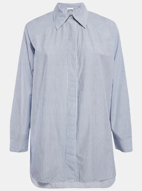 Ganni Blue Striped Cotton Oversized Shirt S