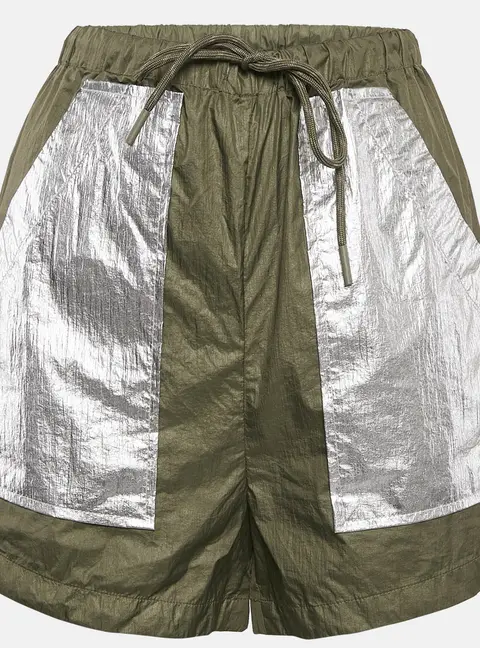 Ganni Green Nylon Silver Contrast Shorts S