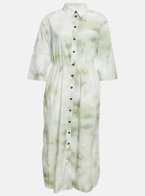 Ganni Green Tie-Dye Print Button Front Long Shirt Dress M