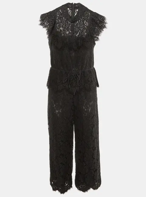 Ganni Black Lace Ruffle Jumpsuit M