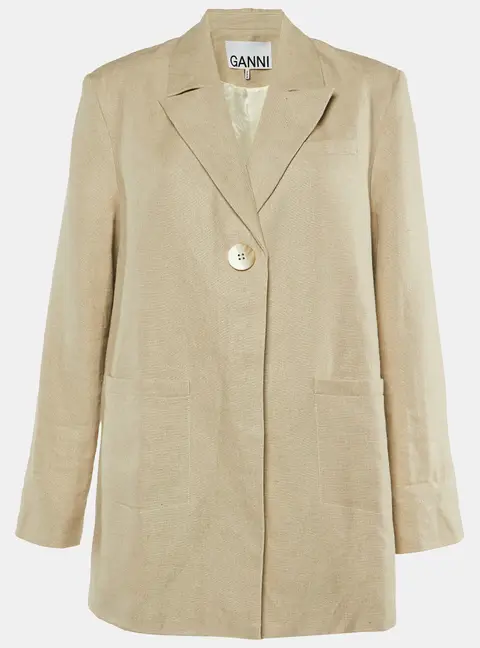 Ganni Neutral Linen Button Front Oversized Jacket L