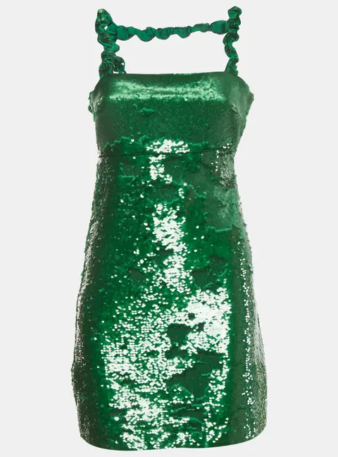Ganni Green Sequin Twisted Sleeve Mini Dress XXS