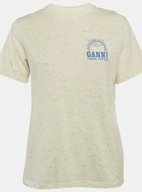 Ganni Cream Have a Nice Day Print Jersey T-Shirt XS
