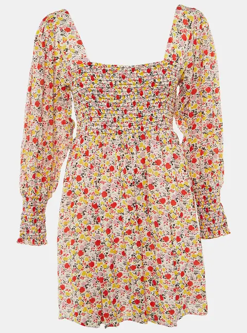Ganni White Floral Print Crepe Mini Dress L