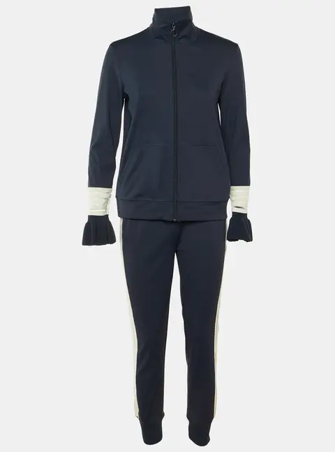 Ganni Navy Blue Striped Detail Jersey Presbourg Track Suit Set S