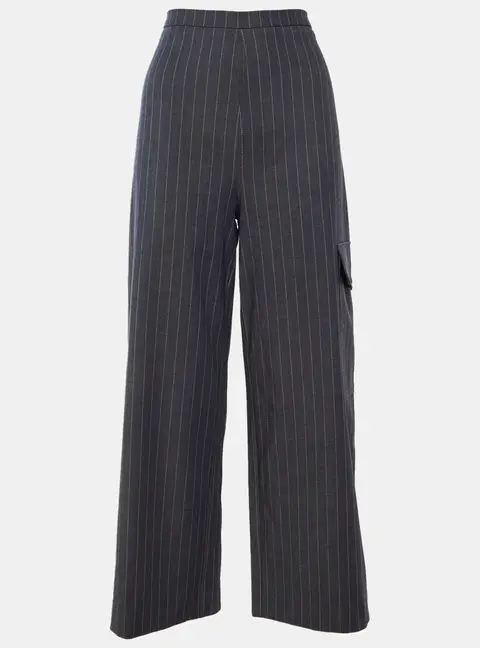 Ganni Grey Striped Crepe Trousers L