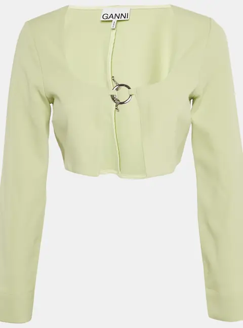 Ganni Mint Green Stretch Knit Crop Cardigan XS
