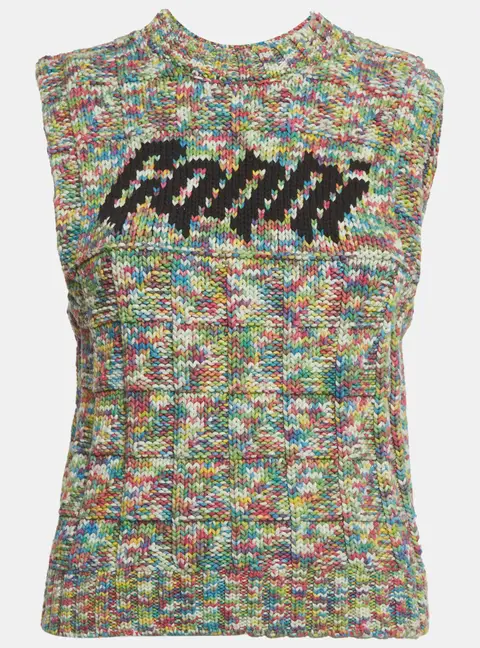 Ganni Multicolor Logo Intarsia Rope Knit Vest Top XS