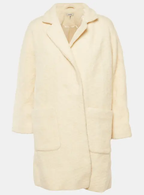 Ganni Cream Fleece Wool Double Breasted Coat L
