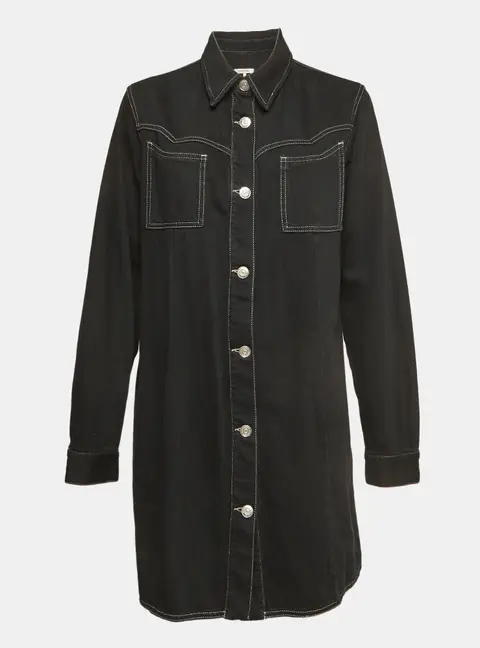 Ganni Black Kress Soft Denim Button Down Shirt Dress L