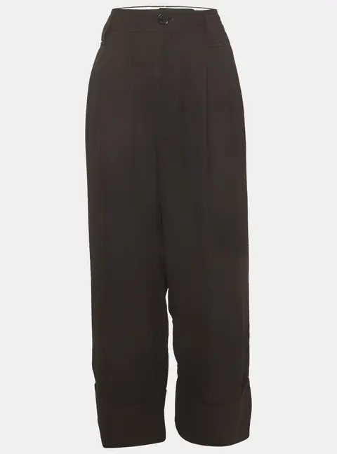 Ganni Black Crepe Pleated Cropped Pants M