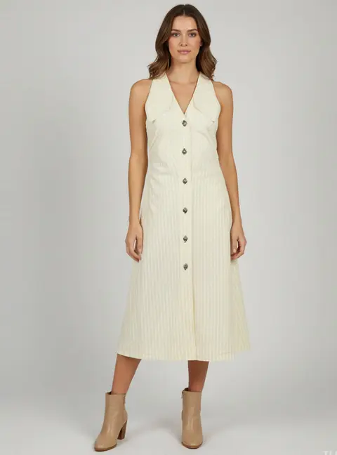Ganni Yellow Cotton Sleeveless Ruched Midi Dress S