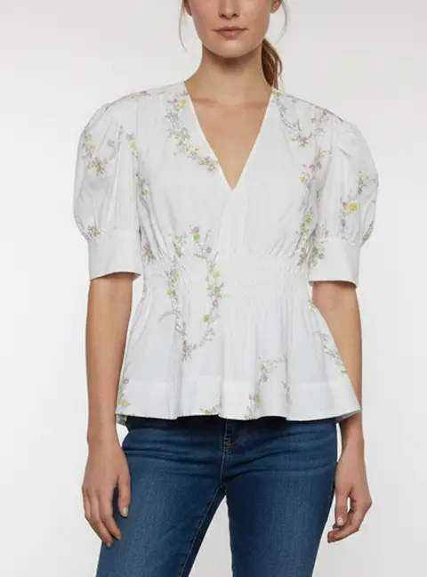 Ganni White Floral Print Cotton Peplum Top M