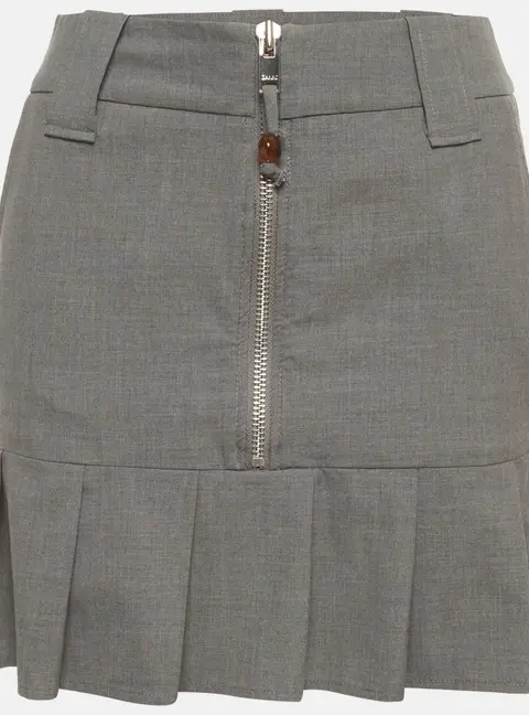 Ganni Grey Chambray Pleated Mini Skirt XS