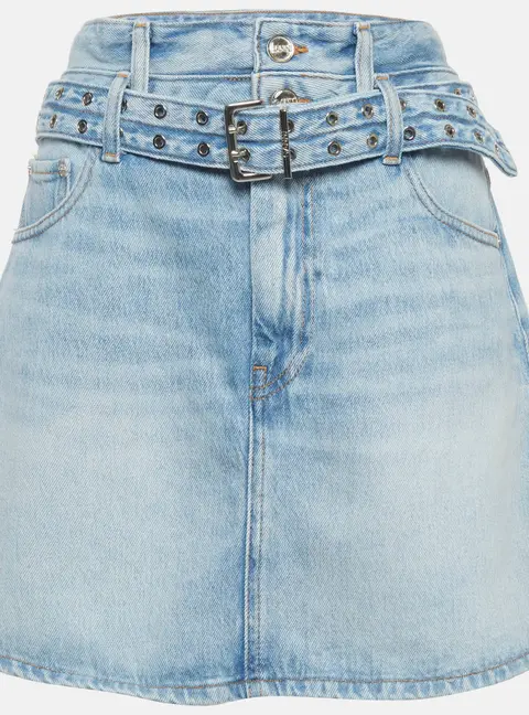 Ganni Blue Denim Belted Mini Skirt L/Waist 32"
