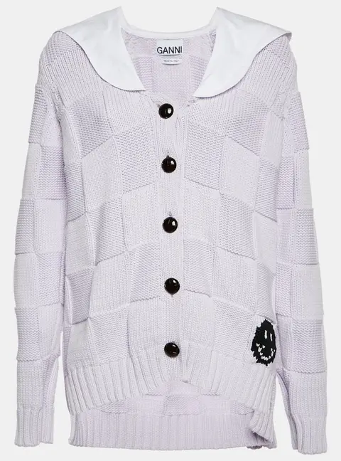 Ganni Purple Cotton Blend Knit Cardigan S