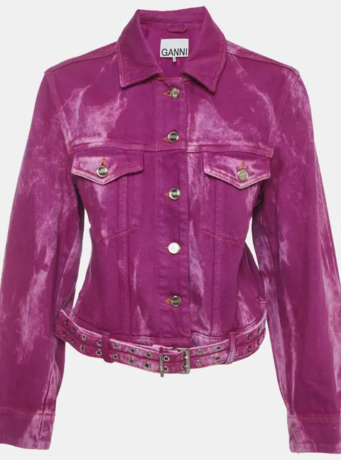 Ganni Purple Bleached Denim Belted Jacket M