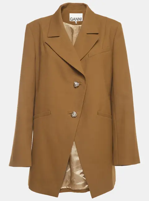 Ganni Khaki Viscose Blend Asymmetric Single Breasted Blazer XL
