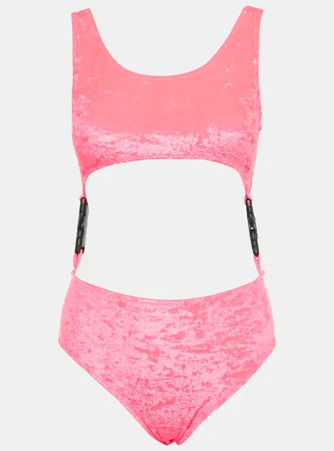 GCDS Pink Velvet Cut-Out Buckle Detail Swimsuit M