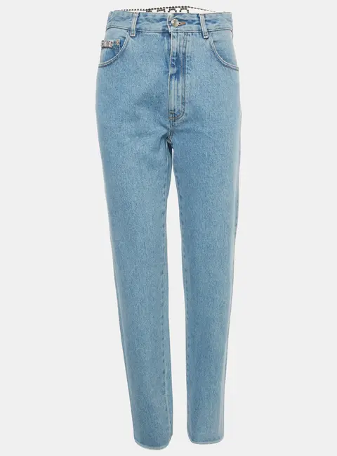 GCDS Blue Denim Logo Crystal Waist Detail Jeans S