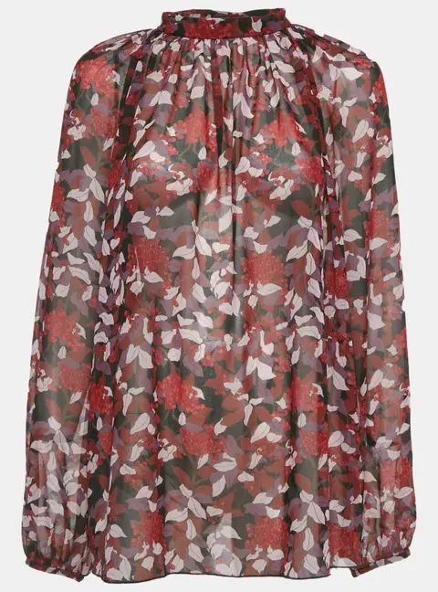 Giamba Burgundy Floral Print Silk Blouse L