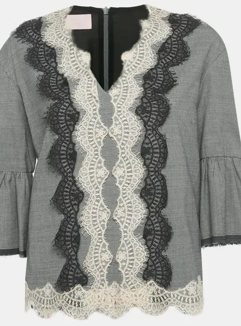 Giamba Grey Wool & Cotton Lace Detail Top S