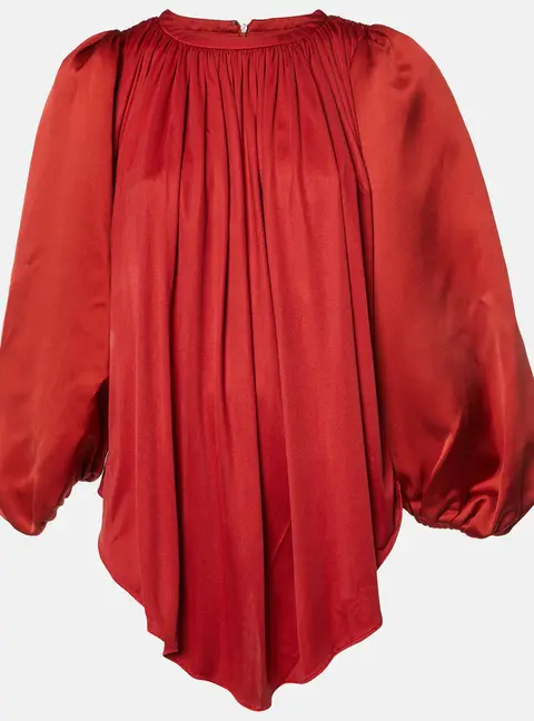 Giambattista Valli Red Silk Jersey Puff Sleeve Mini Dress S