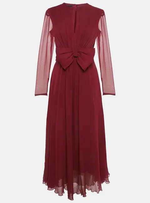 Giambattista Valli Dark Red Silk Bow Detail Maxi Dress M