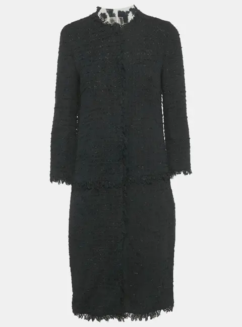 Giambattista Valli Black Tweed Mid-Length Coat S