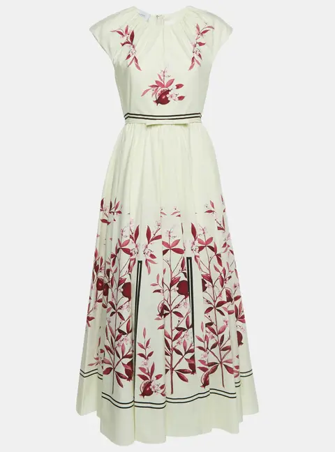 Giambattista Valli Light Lime Green Floral Print Flared Maxi Dress M