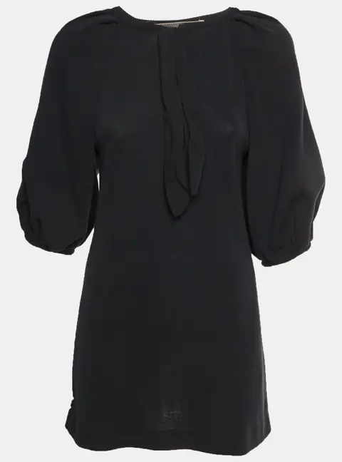 Giambattista Valli Black Cotton Knit Puffed Sleeve Short Dress M