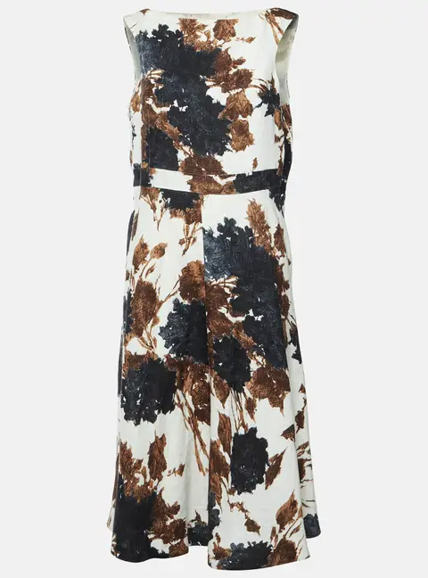 Giambattista Valli White Abstract Botanical Print Linen Midi Dress M