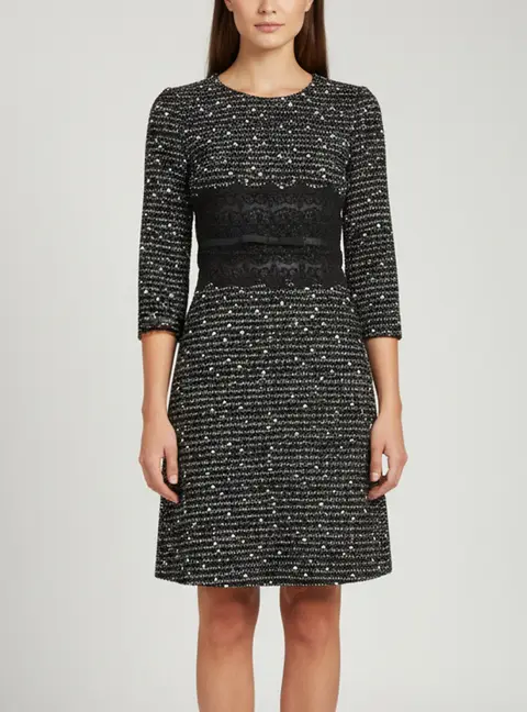 Giambattista Valli Black Textured Tweed Shift Mini Dress XS