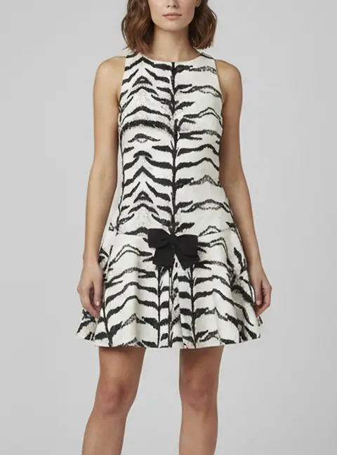 Giambattista Valli White/Black Zebra Print Denim Sleeveless Mini Dress S