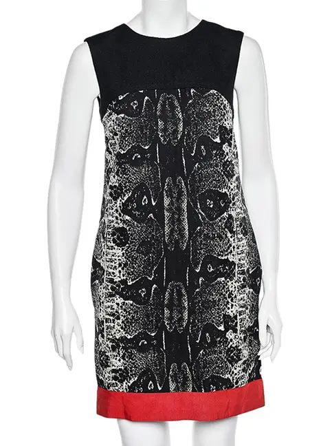 Giambattista Valli Black Printed Wool & Silk Paneled Shift Dress S