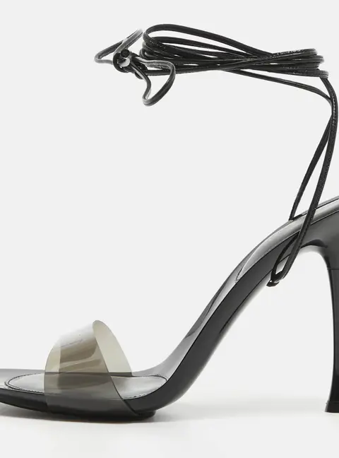 Gianvito Rossi Spice Size 39 Black Leather and PVC Ankle Strap Sandals