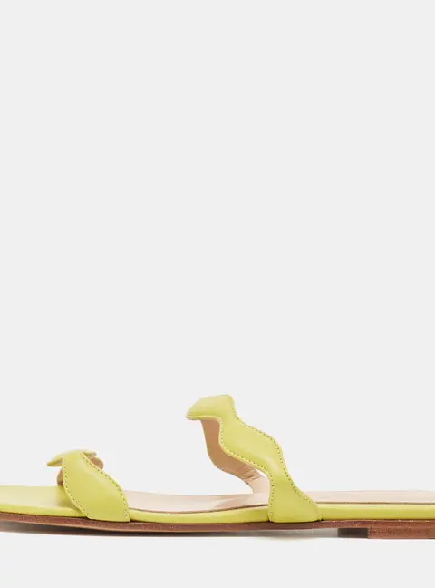 Gianvito Rossi Green Leather Wavy Flat Slides Size 38