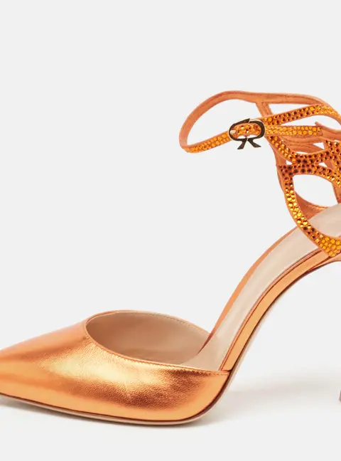 Gianvito Rossi Fleur Size 39 Orange Leather and Suede Ankle Strap Sandals