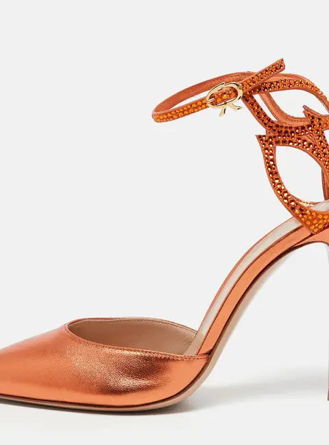 Gianvito Rossi Fleur Size 39 Orange Leather and Suede Ankle Strap Sandals