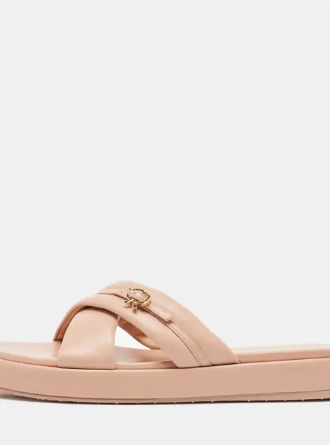 Gianvito Rossi Pink Leather Alima Slide Flats Size 41.5