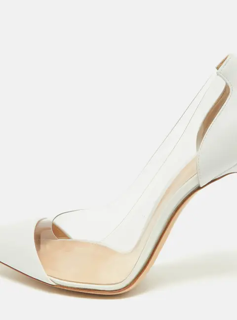 Gianvito Rossi White/Transparent Leather and PVC Plexi Pumps Size 41