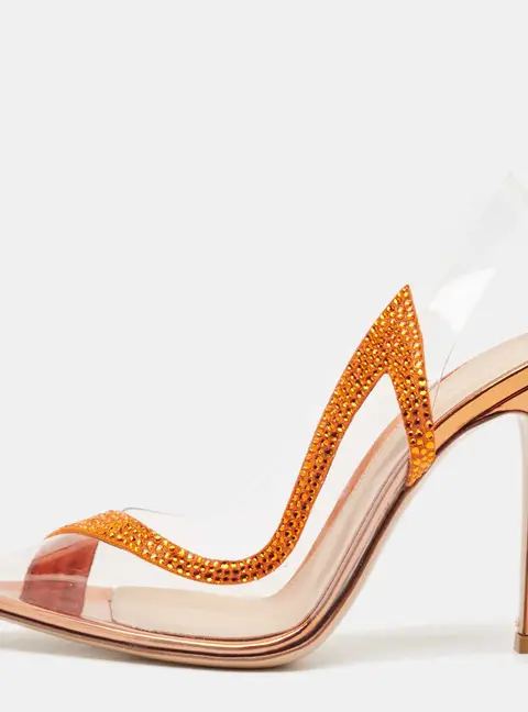 Gianvito Rossi Transparent/Orange PVC and Suede Embellished Hortensia Pumps Size 35