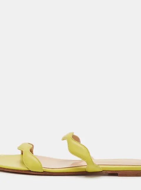 Gianvito Rossi Green Leather Wavy Flat Slides Size 39