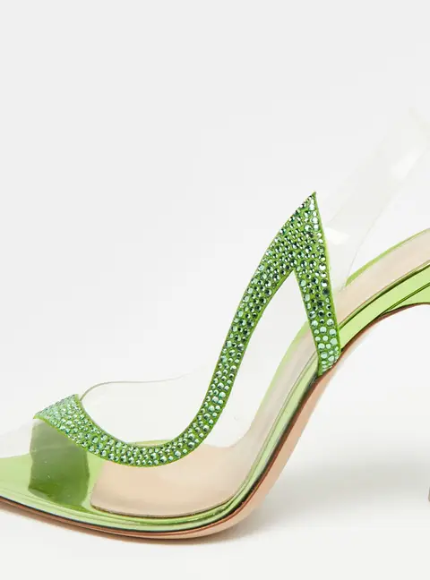 Gianvito Rossi Hortensia Size 37 Transparent/Green PVC and Suede Pumps