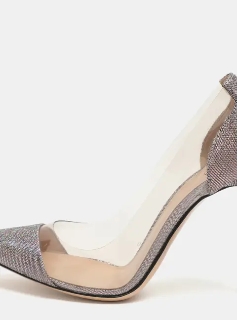 Gianvito Rossi Plexi Size 36.5 Metallic Lurex Fabric Pumps