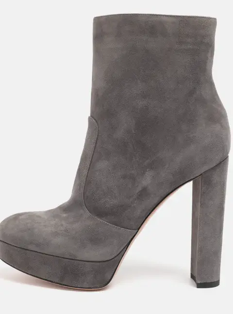 Gianvito Rossi Grey Suede Platform Mid Calf Boots Size 38.5