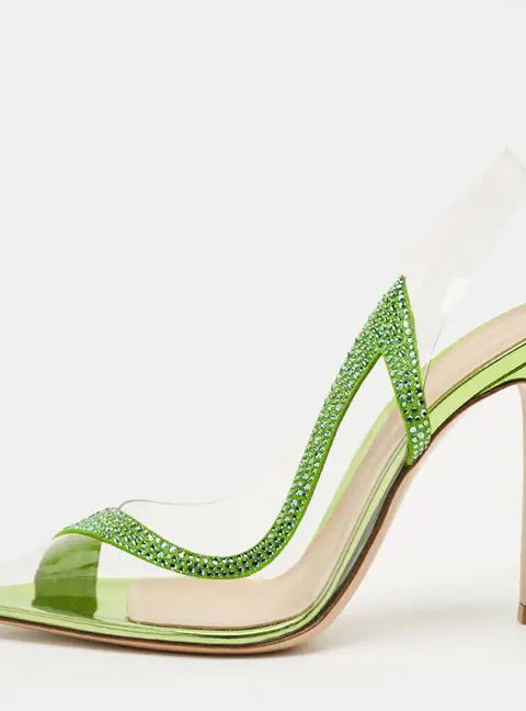 Gianvito Rossi Transparent/Green PVC and Suede Embellished Hortensia Pumps Size 38